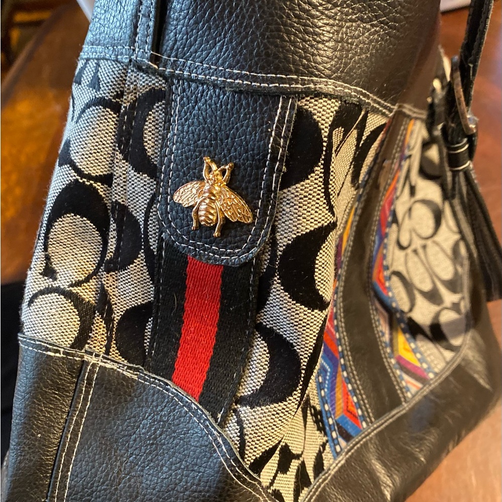 Upcycled Coach Satchel washed and leather added. - Picture 10 of 16